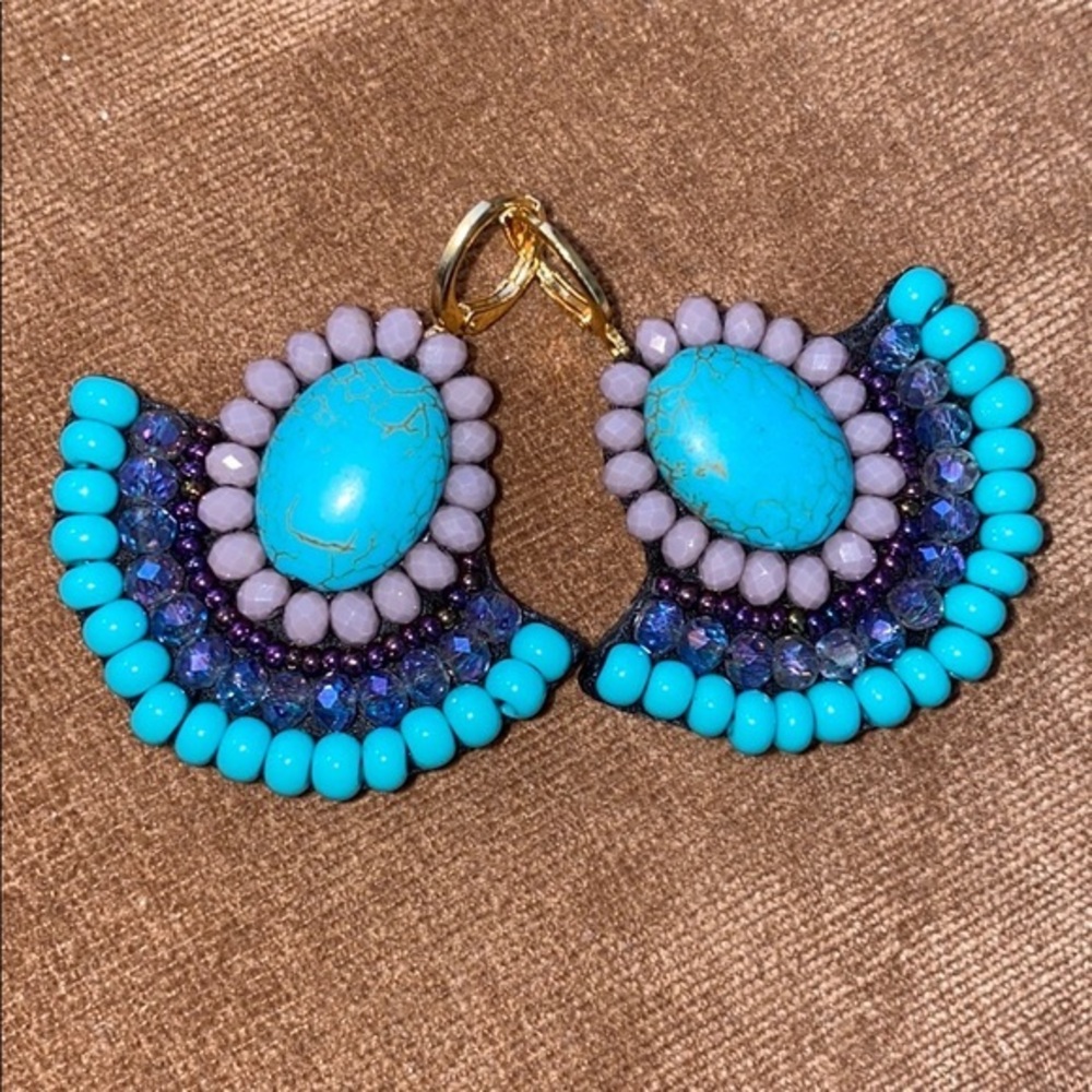 Unique Artisan Turquoise Howlite Chaquira Earrings